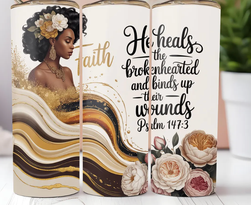 He heals -Tumbler Wrap -20oz Skinny Tumbler