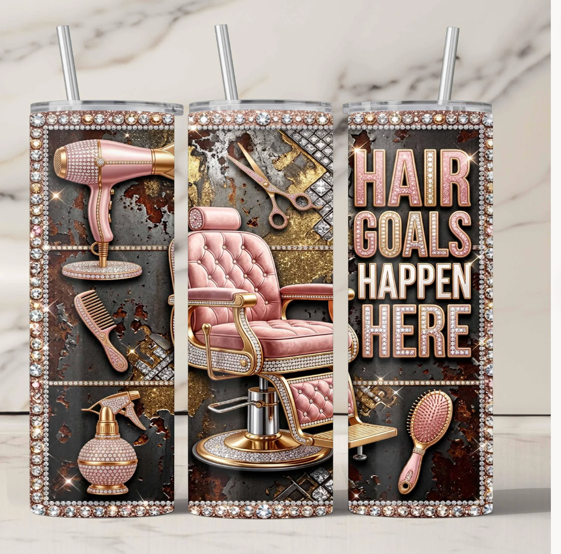 Hair Goals happen here-20oz Skinny Tumbler