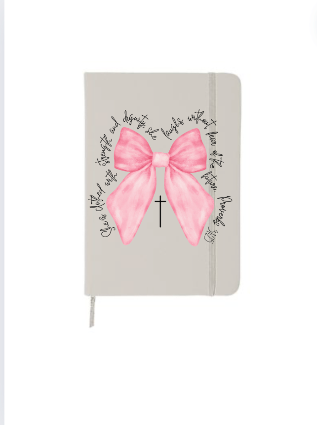 Proverbs She is Clothed with Strength Coquette Bow Dark Pink | Journal UV DTF DECAL