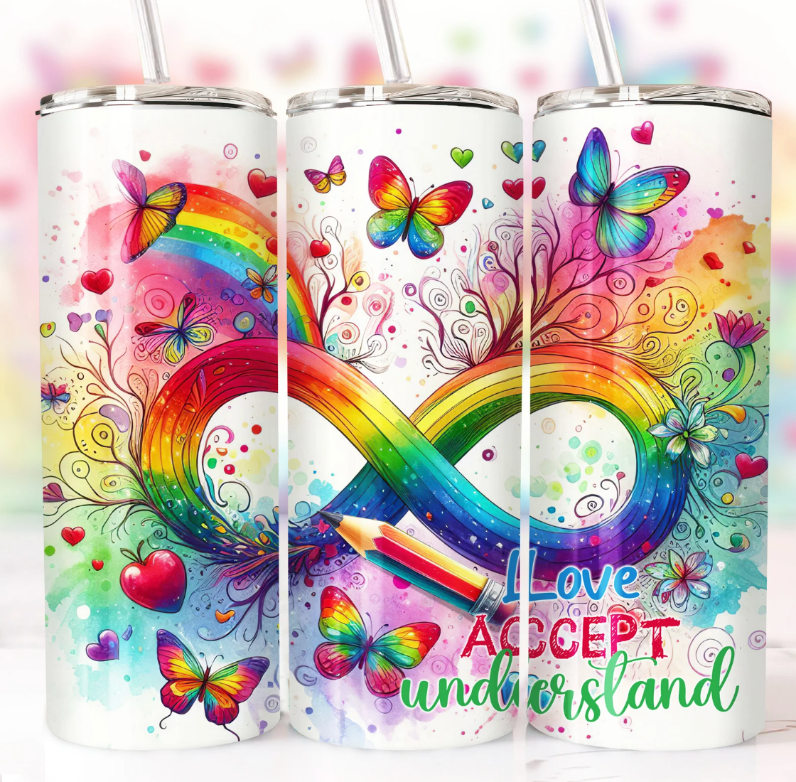 Rainbow Infinity Autism 20oz Skinny Tumbler