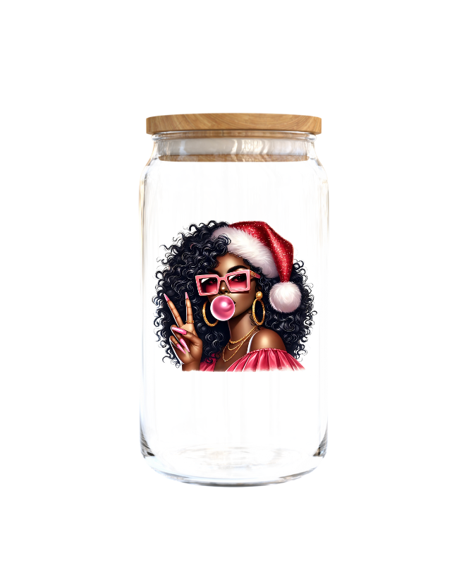 Santa Girl with peace sign-UV DTF