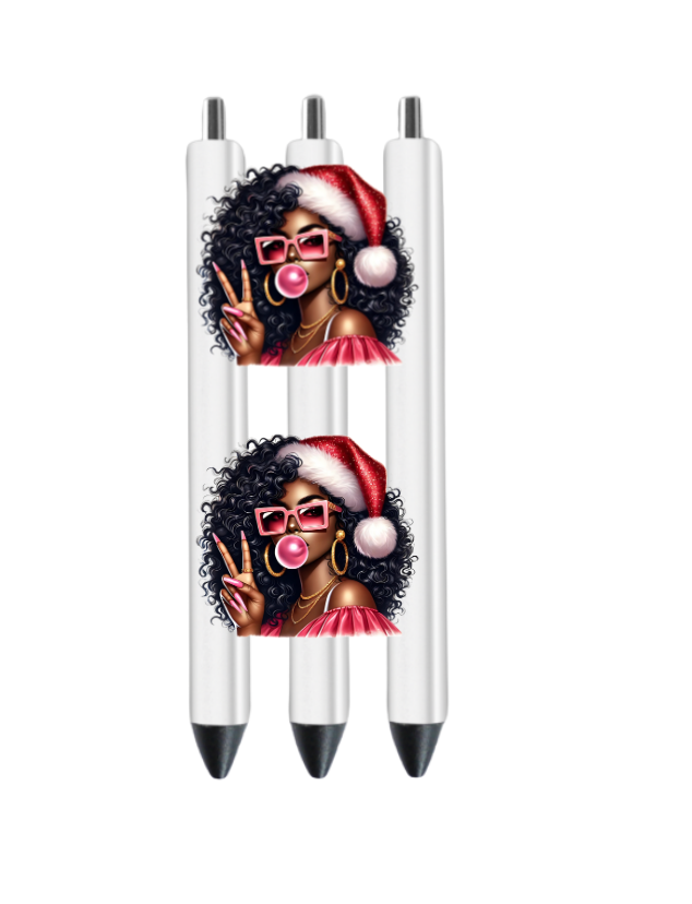 Santa Girl with peace sign-UV DTF
