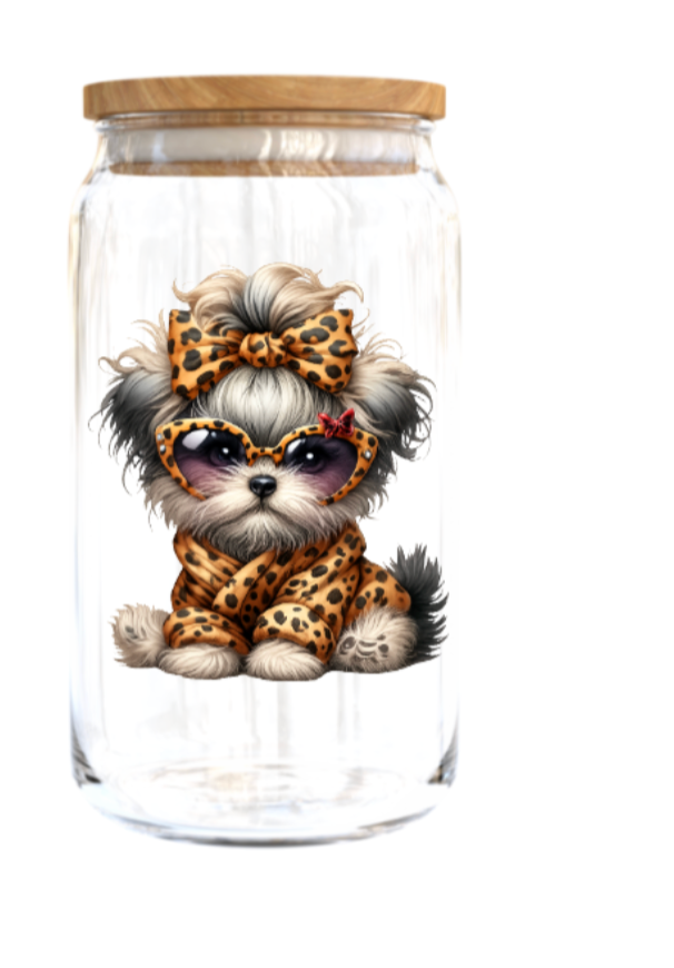 Cute little Dog with Leopard print-Journal UV DTF DECAL