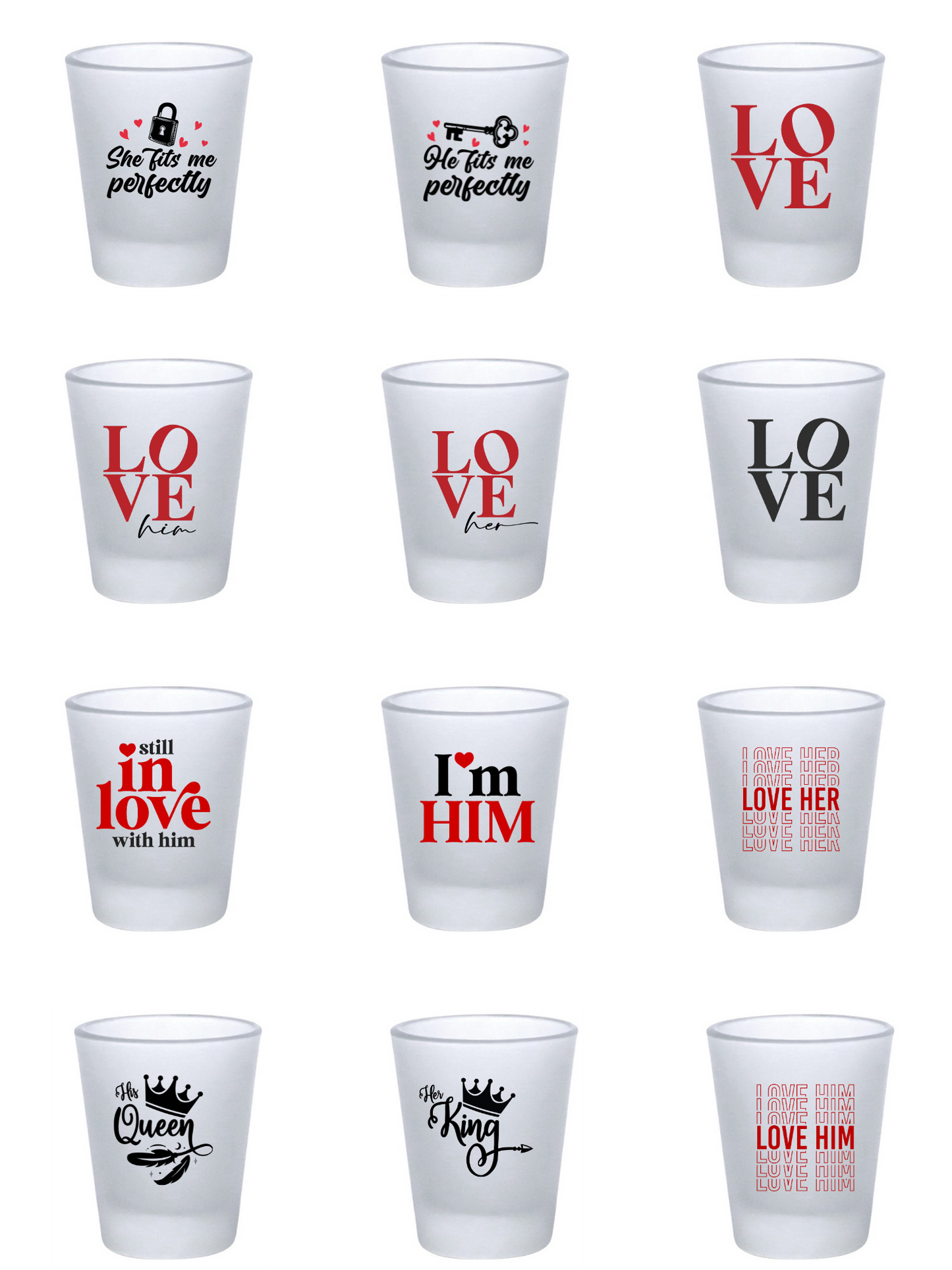 Couple Valentine’s Day - 12 decals -Shot glasses or keychain