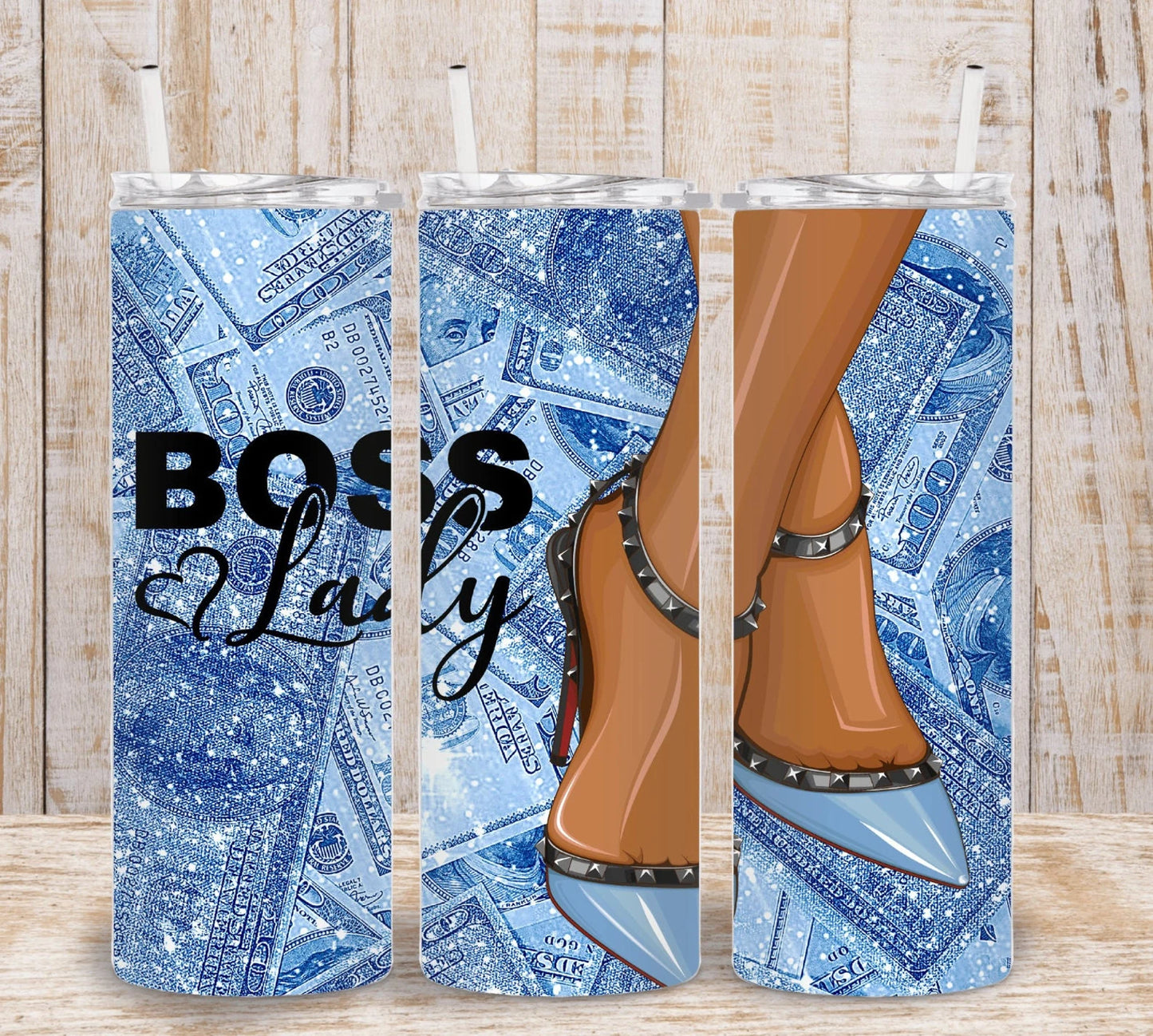 Glitter Dollar Bill Fashion Legs-20oz Skinny Tumbler