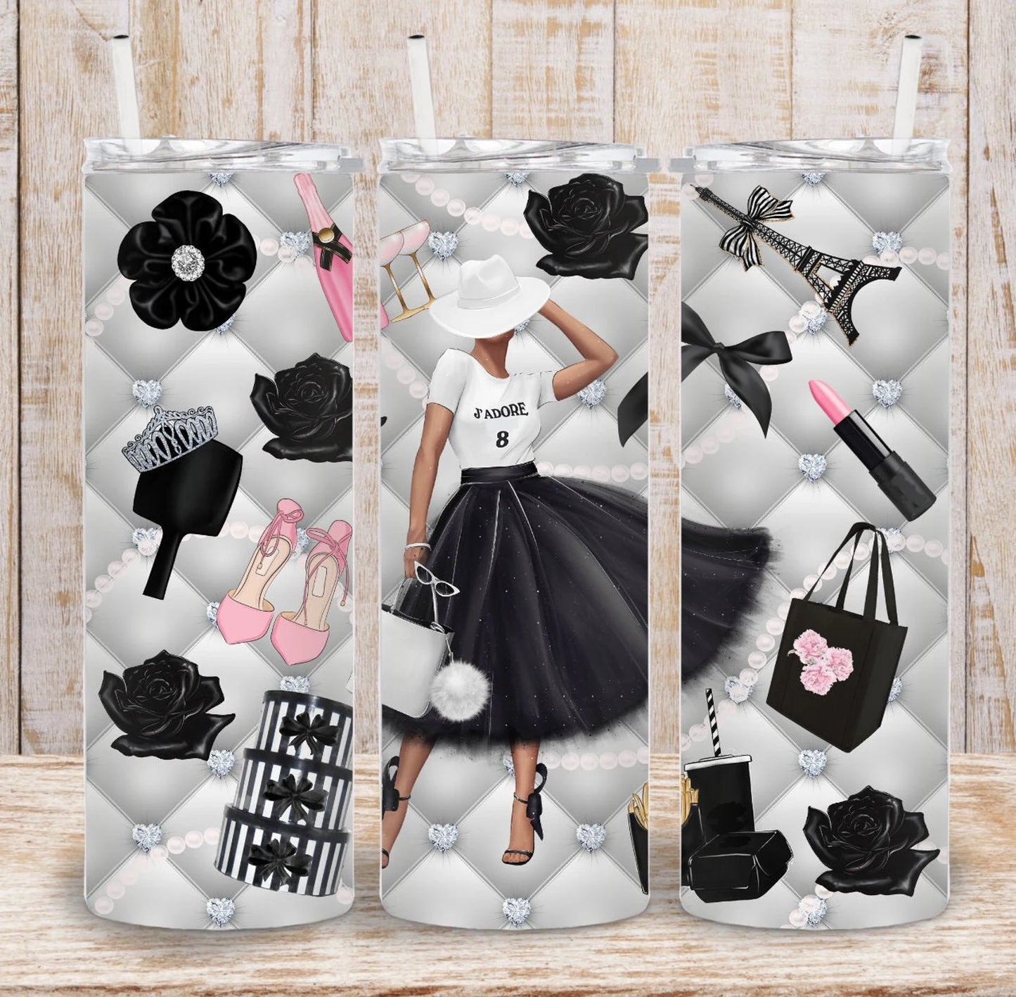 Fashion (Black & White)-20oz Skinny Tumbler