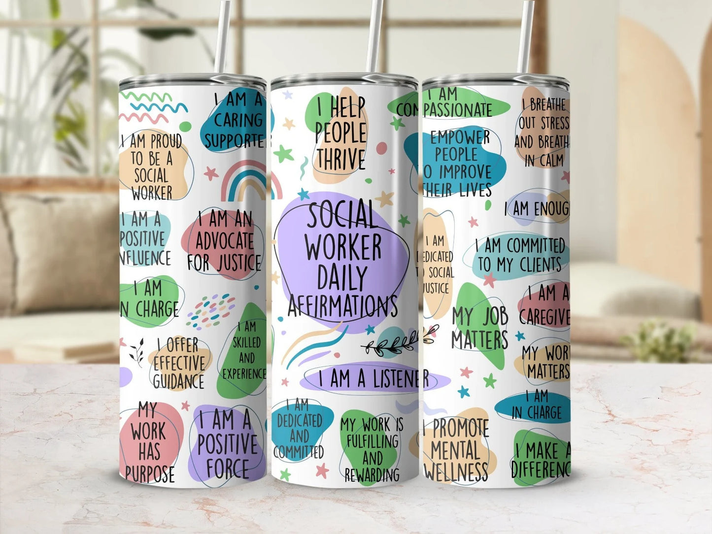 Social Worker Volunteer Daily Affirmations -20oz Skinny Tumbler