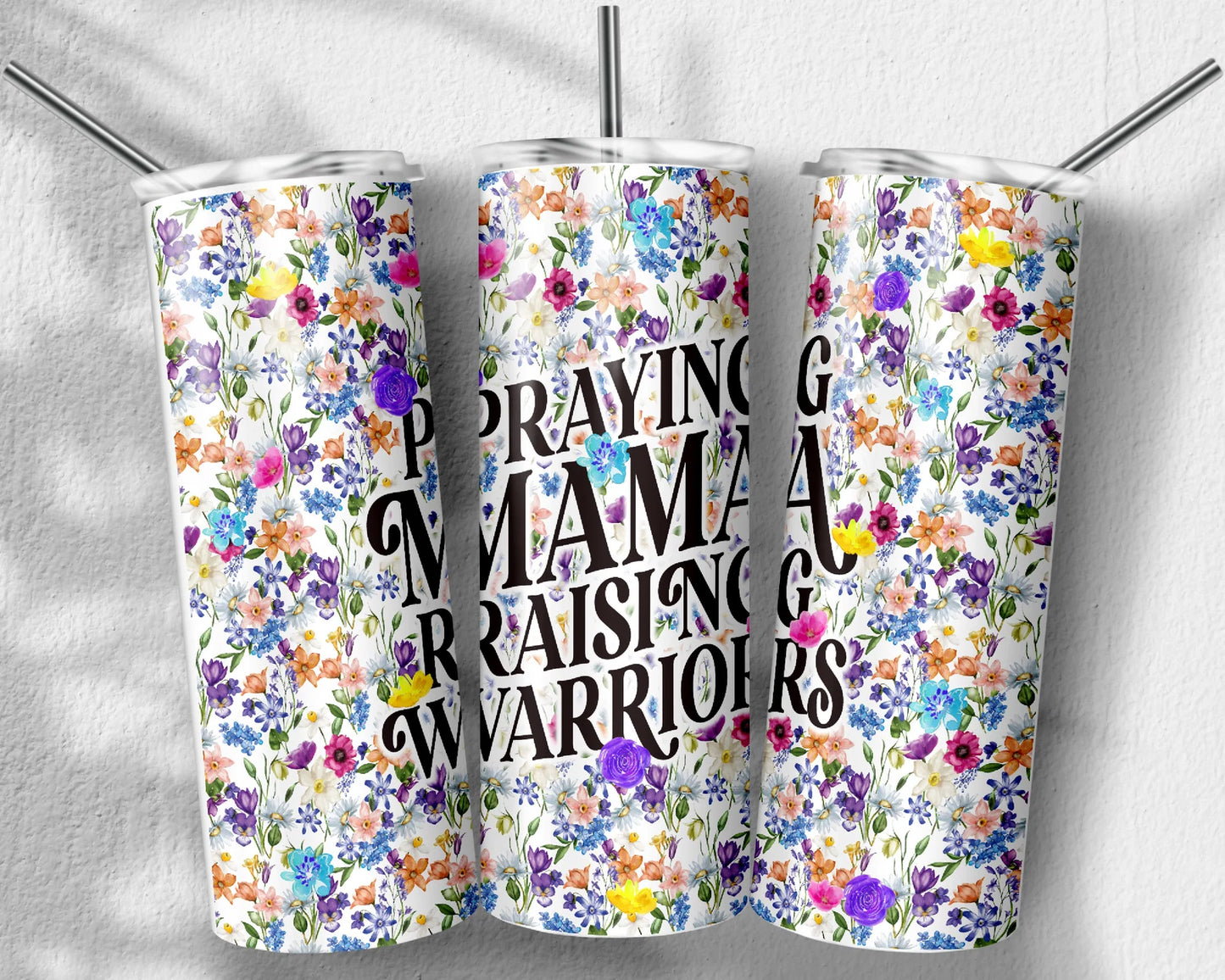 Prayying Mama raising warriors -20oz Skinny Tumbler