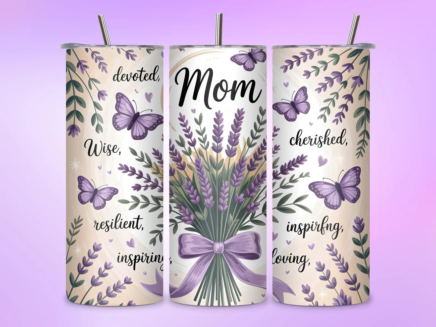 Mom Purple flowers-Tumbler Wrap -20oz Skinny Tumbler