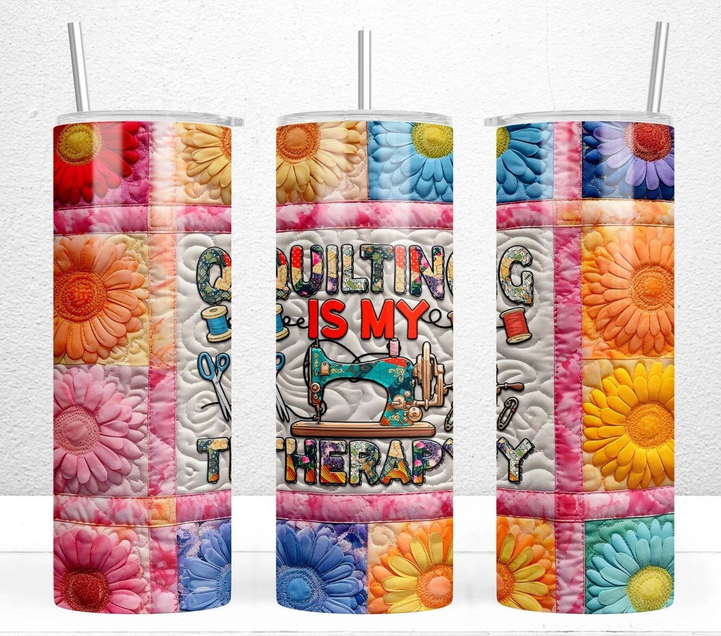 Quilting is My Therapy Tumbler-20oz Skinny Tumbler
