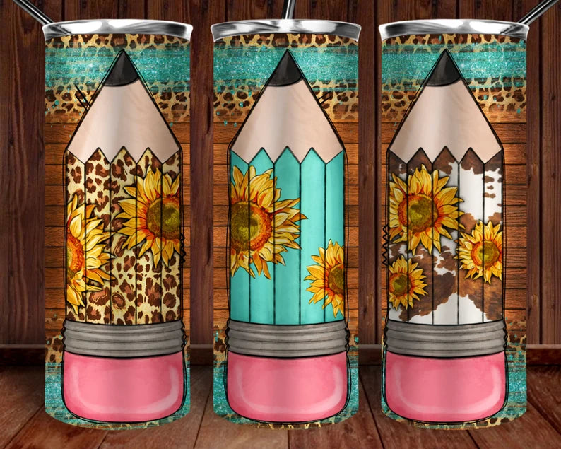 Western Teacher Pencils -20oz Skinny Tumbler