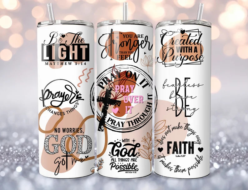 Pray on it ,pray over it & more scripture -20oz Skinny Tumbler