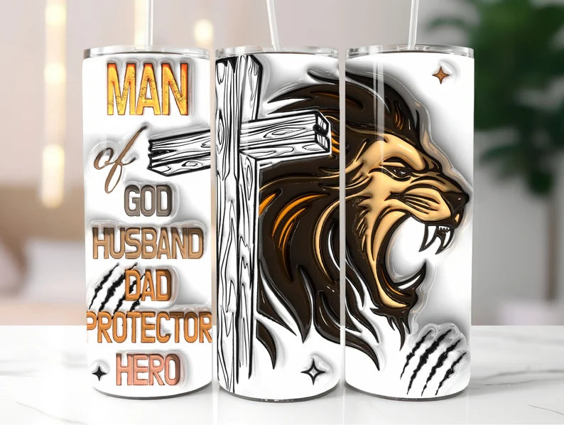 Man of God Tumbler Wrap Design with Lion- 20oz Skinny Tumbler Sublimation