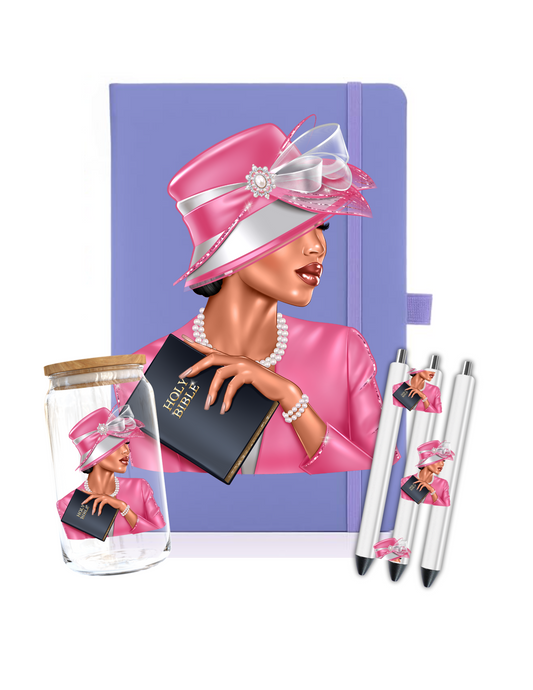Church woman-pink outfit- Journal UV DTF