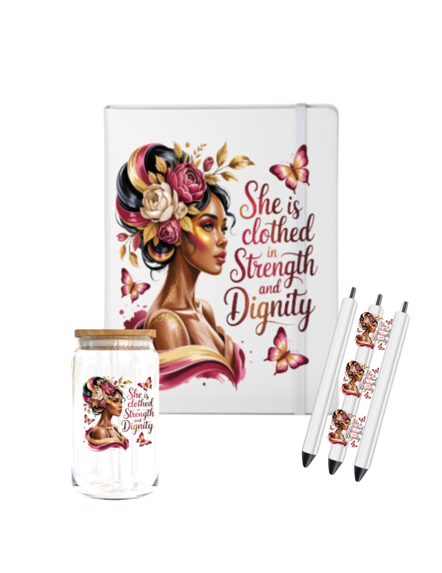 She is clothed in Strength and Dignity (Melanin Christian related) -Journal UV DTF DECAL