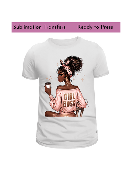 Girl boss (black woman) - Sublimation transfers, Ready to press transfer