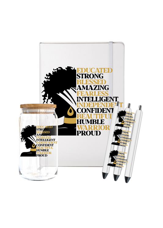 Educated ,Strong, Blessed (Black & Gold FONT-UV DTF