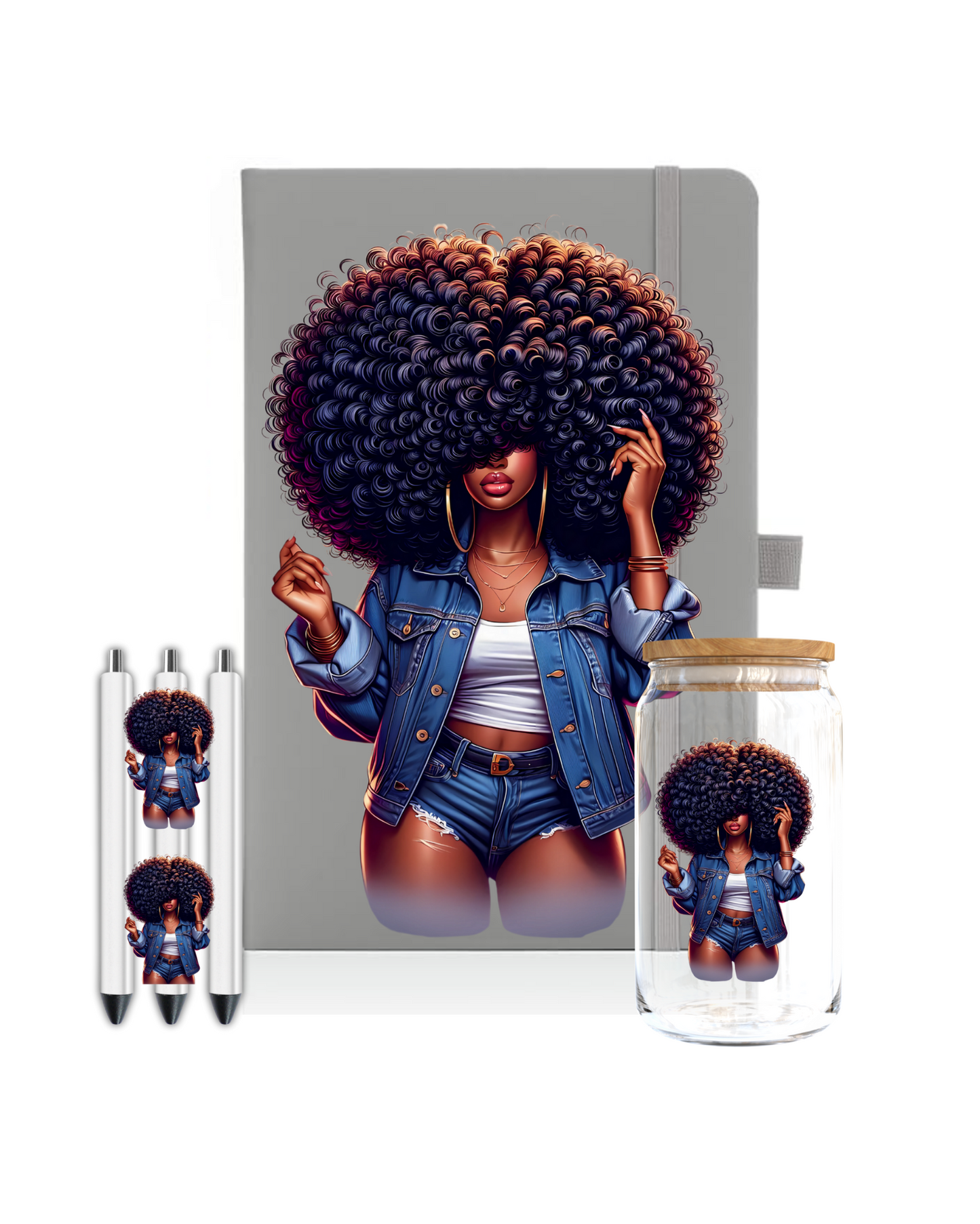 Afro hair, black woman - Journal UV DTF