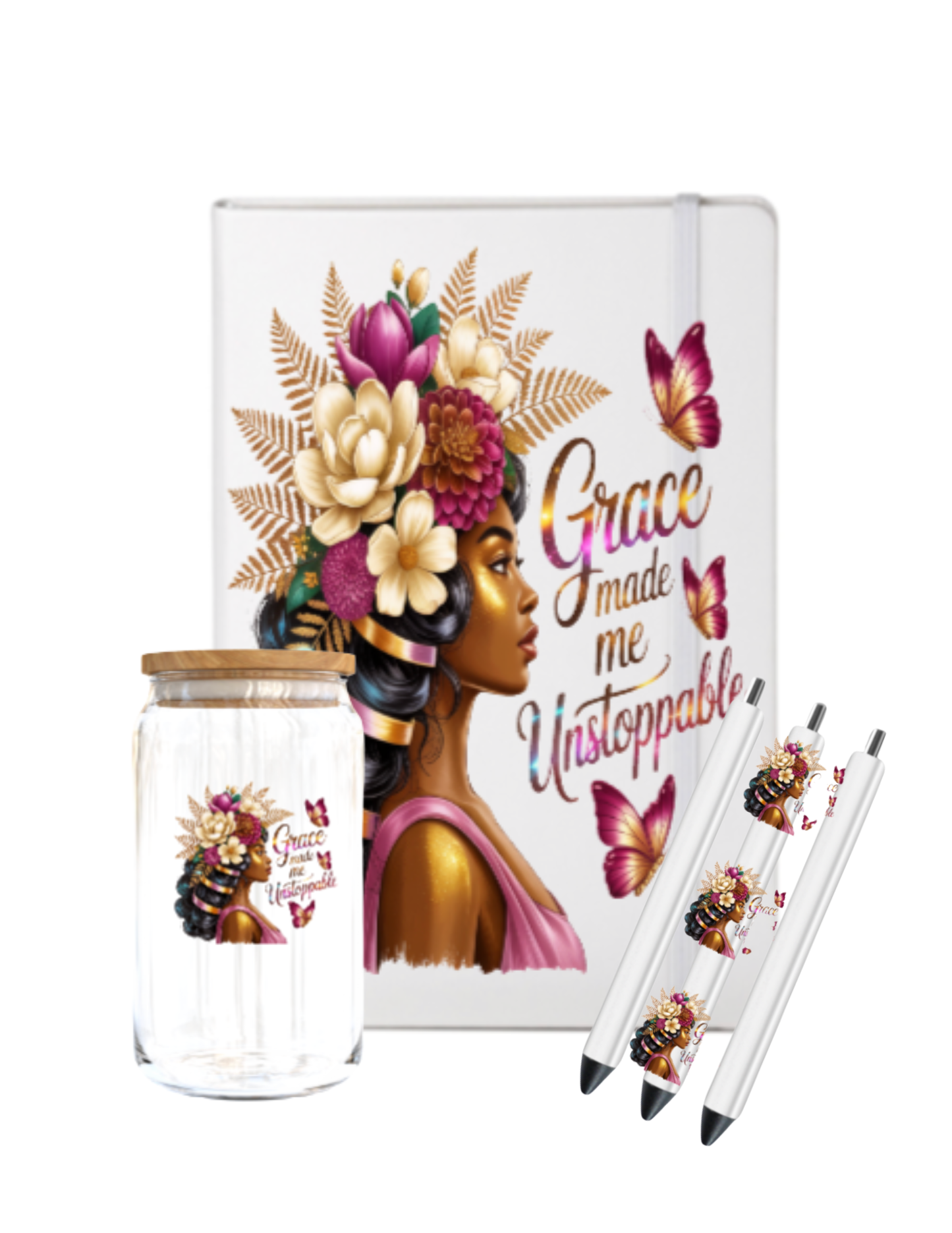 Grace made me unstoppable (Melanin Christian related) -Journal UV DTF DECAL