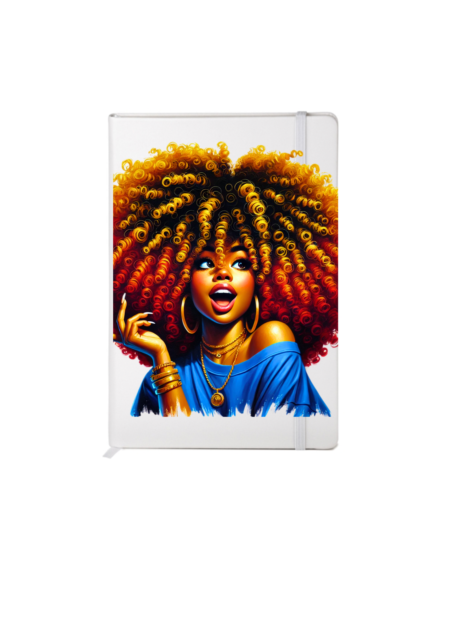 Black woman curly hair - blue shirt -Journal UV DTF