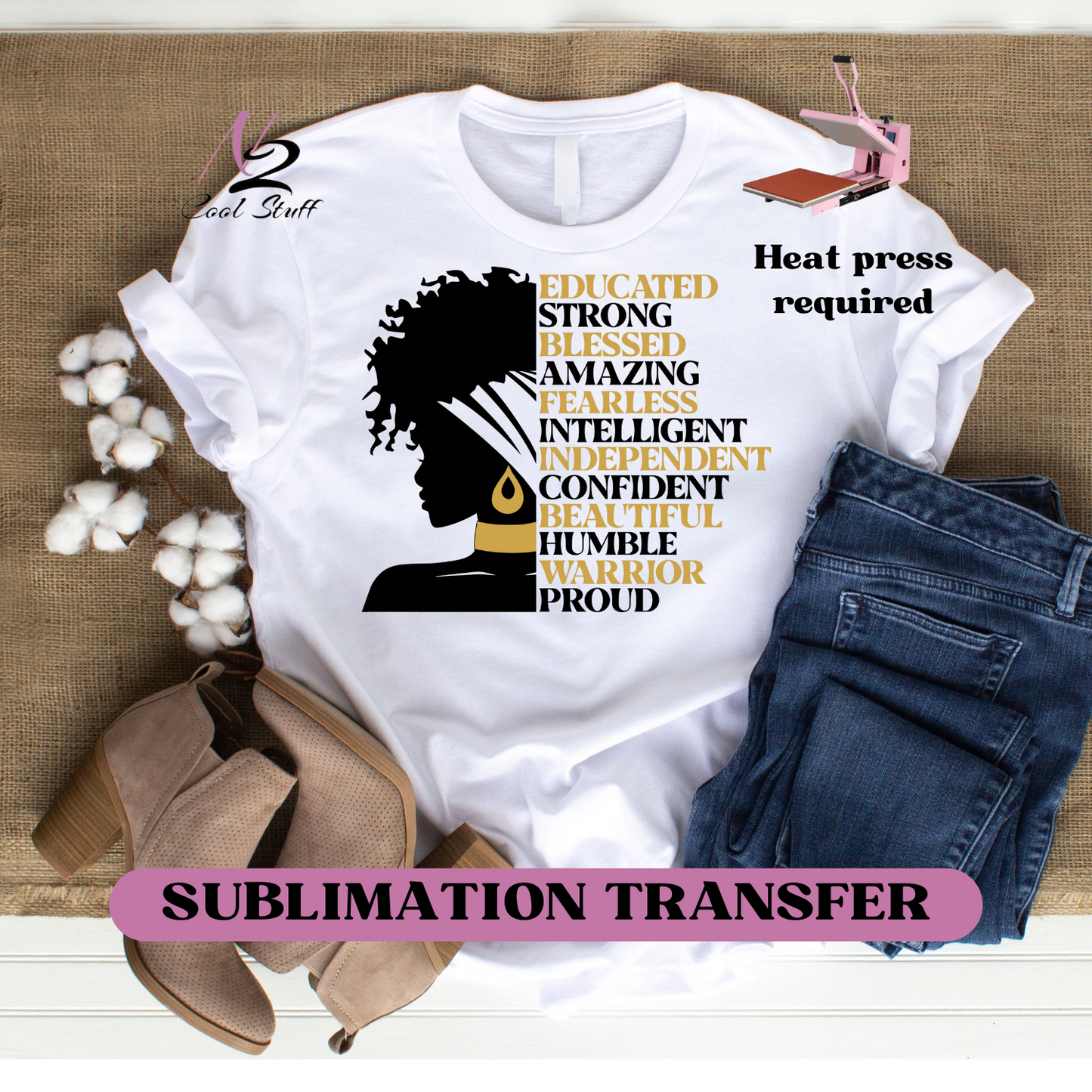 Queen with gold earrings , Ready to press transfer