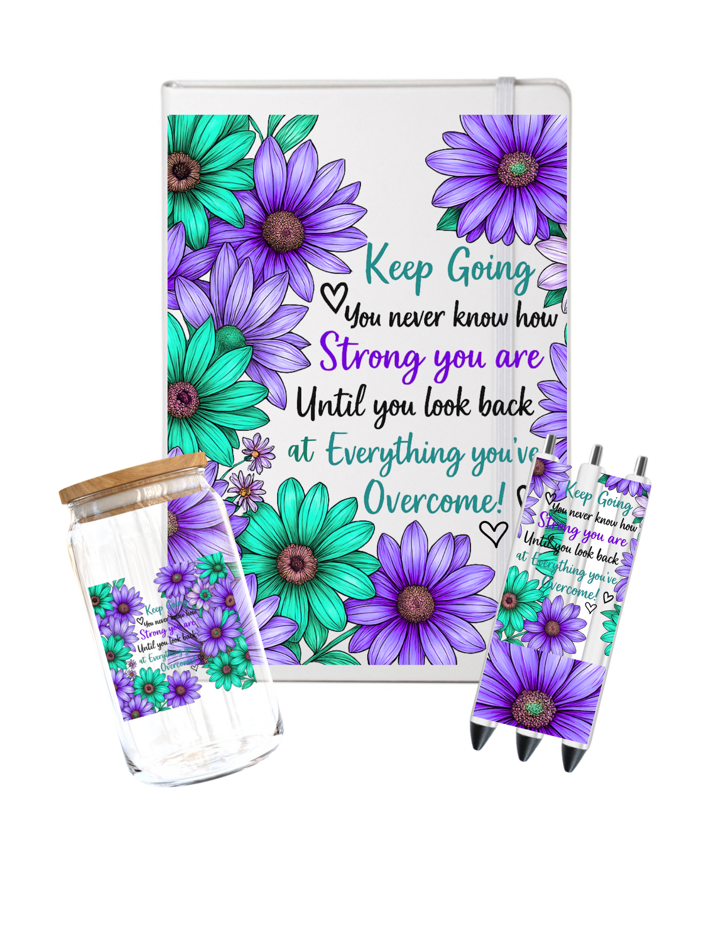 Keep going (teal and purple Flowers)- Journal UV DTF DECAL