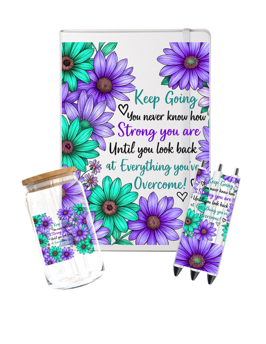 Keep going (teal and purple Flowers)- Journal UV DTF DECAL