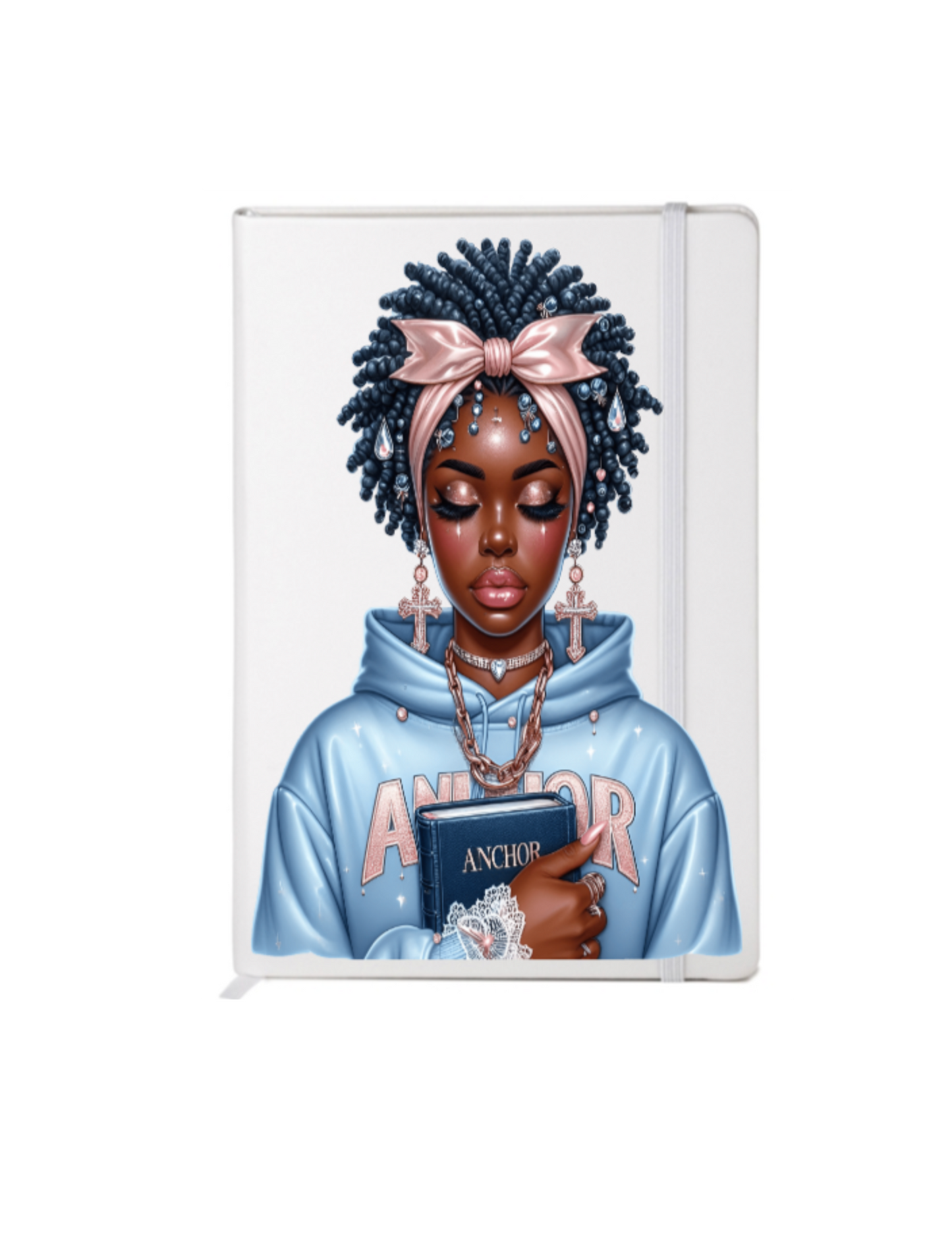 Amor - black woman pink bow & Sky blue sweater shirt -UV DTF