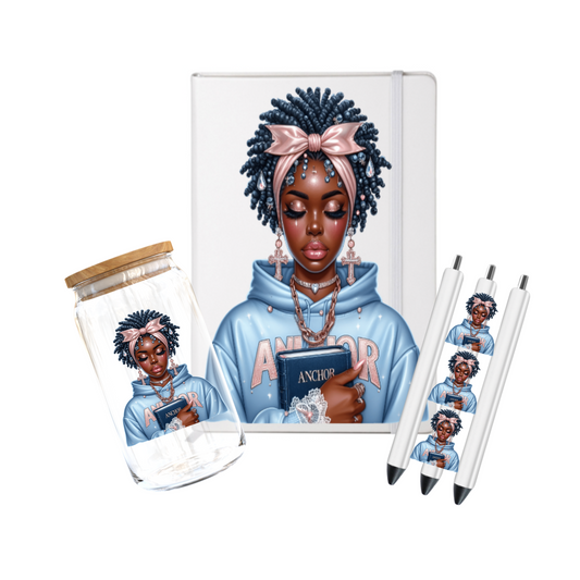 Amor - black woman pink bow & Sky blue sweater shirt -UV DTF