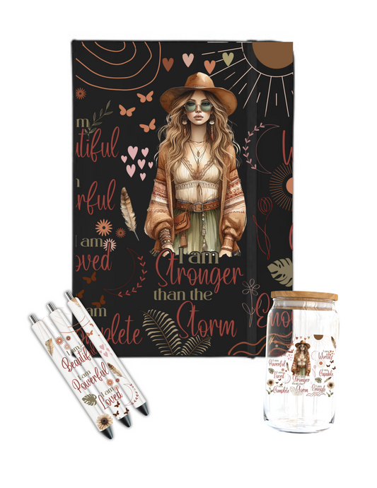 I am Stronger than the storm- Positive Affirmations, Self Love Caucasian Woman  -Journal UV DTF DECAL