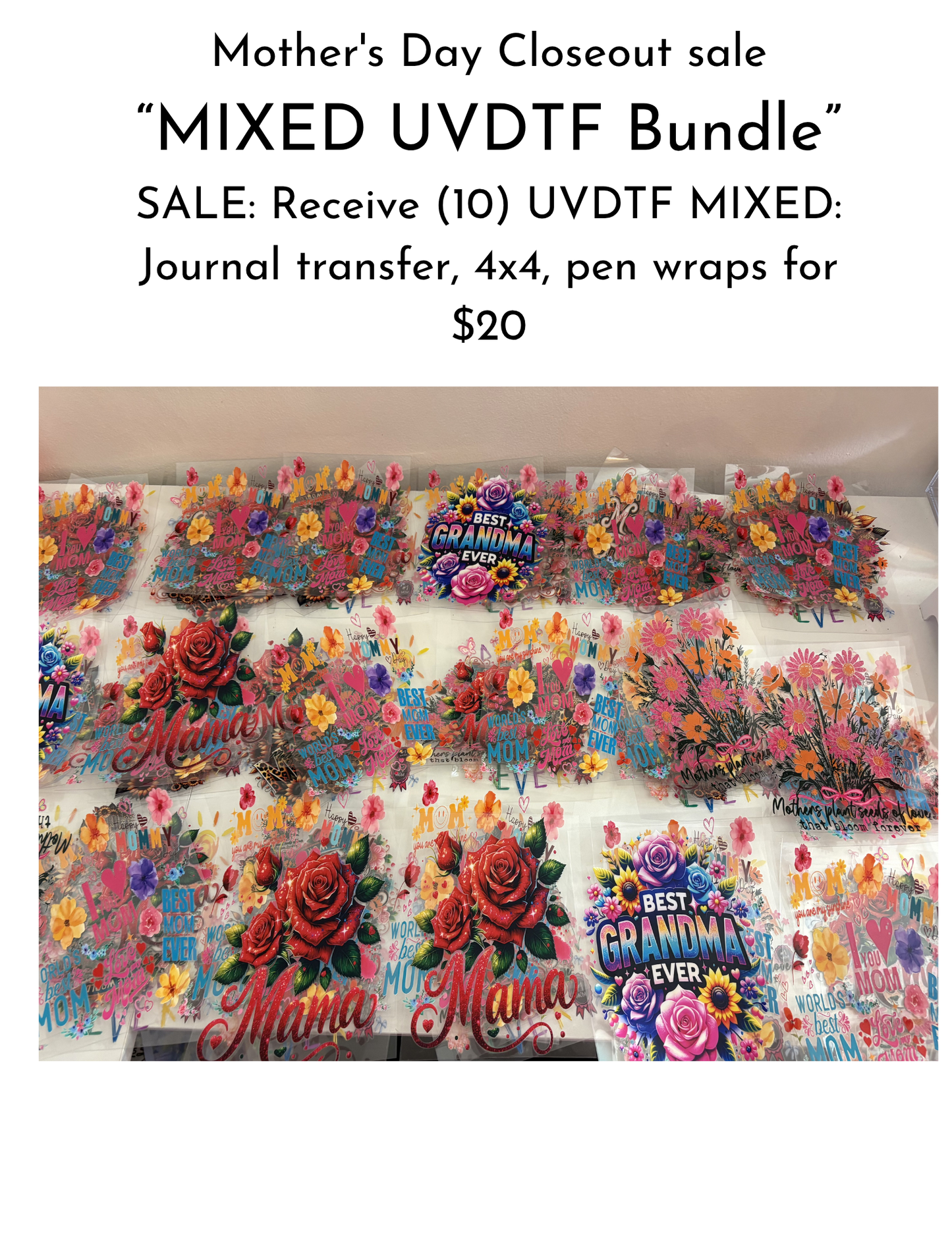 Mother’s Day Closeout Sale (UVDTF mixed) – UV DTF (10PCS)