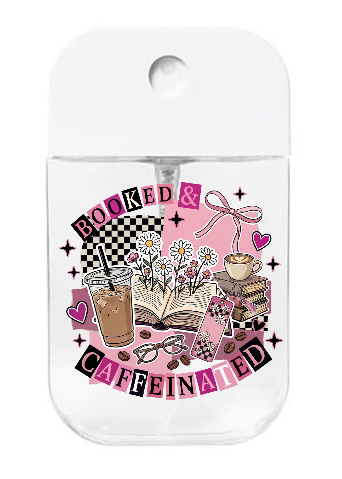 Booked & Caffeinated -UVDTF- Spray bottle Tranfers