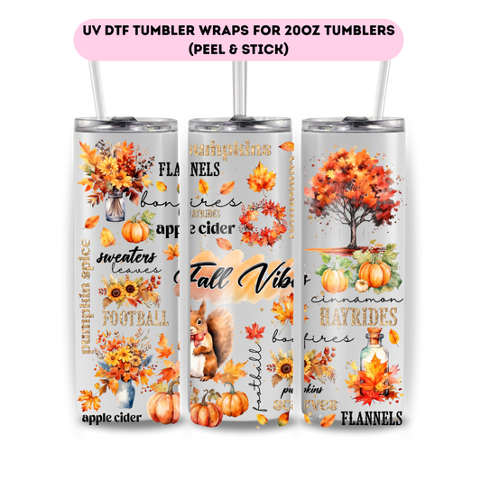Fall vibes , with Squirrels -FULL WRAP UV DTF DECAL