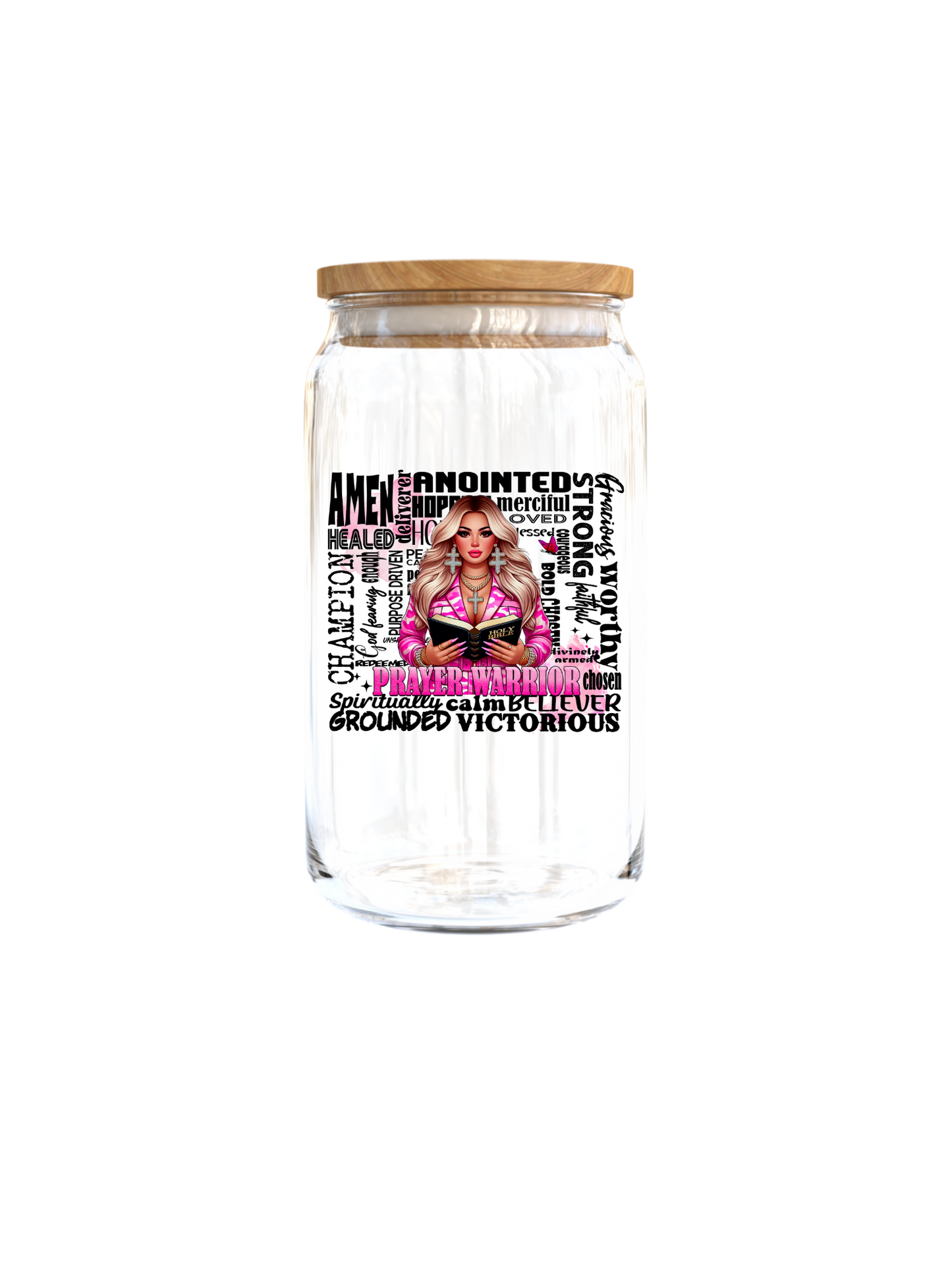 Prayer warrior  *blonde hair Pink clothes*- (Christian related)-UV DTF