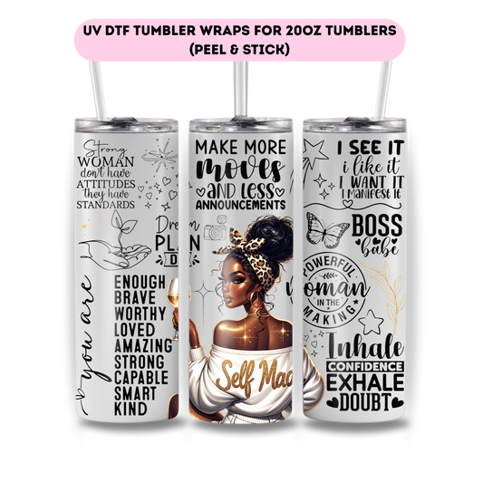 Self Made affirmations (black woman)- FULL WRAP UV DTF DECAL