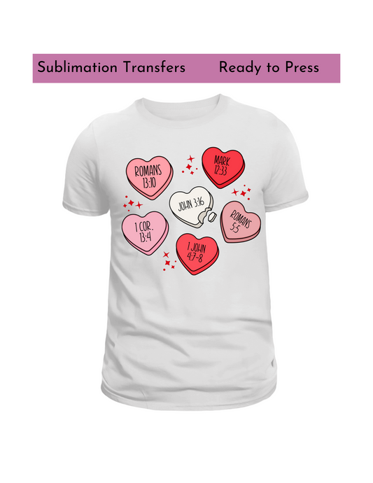 Sweet hearts with Christian Scriptures -Sublimation transfer, Sublimation transfers, Ready to press transfer