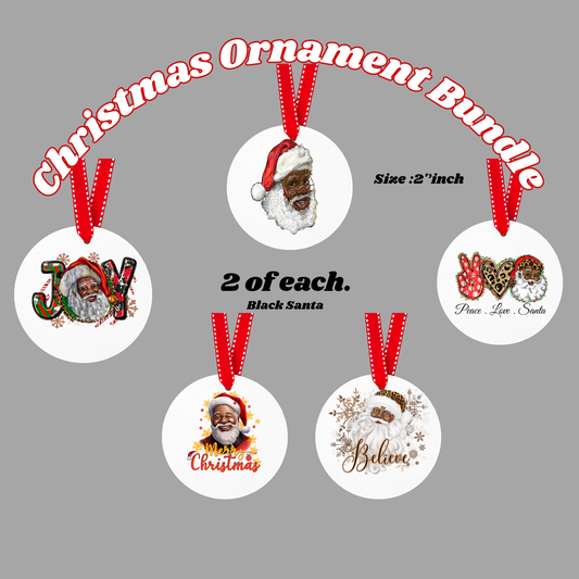 Black Santa- UV DTF DECAL ORNAMENT BUNDLE