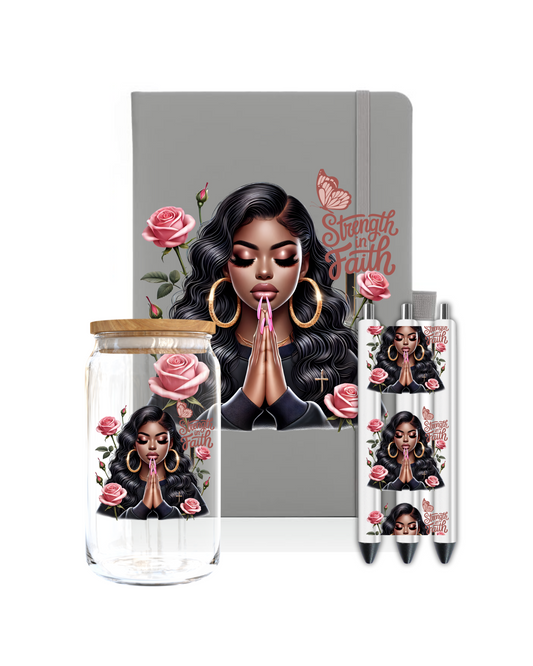 Strength  by faith - pink roses- Journal UV DTF