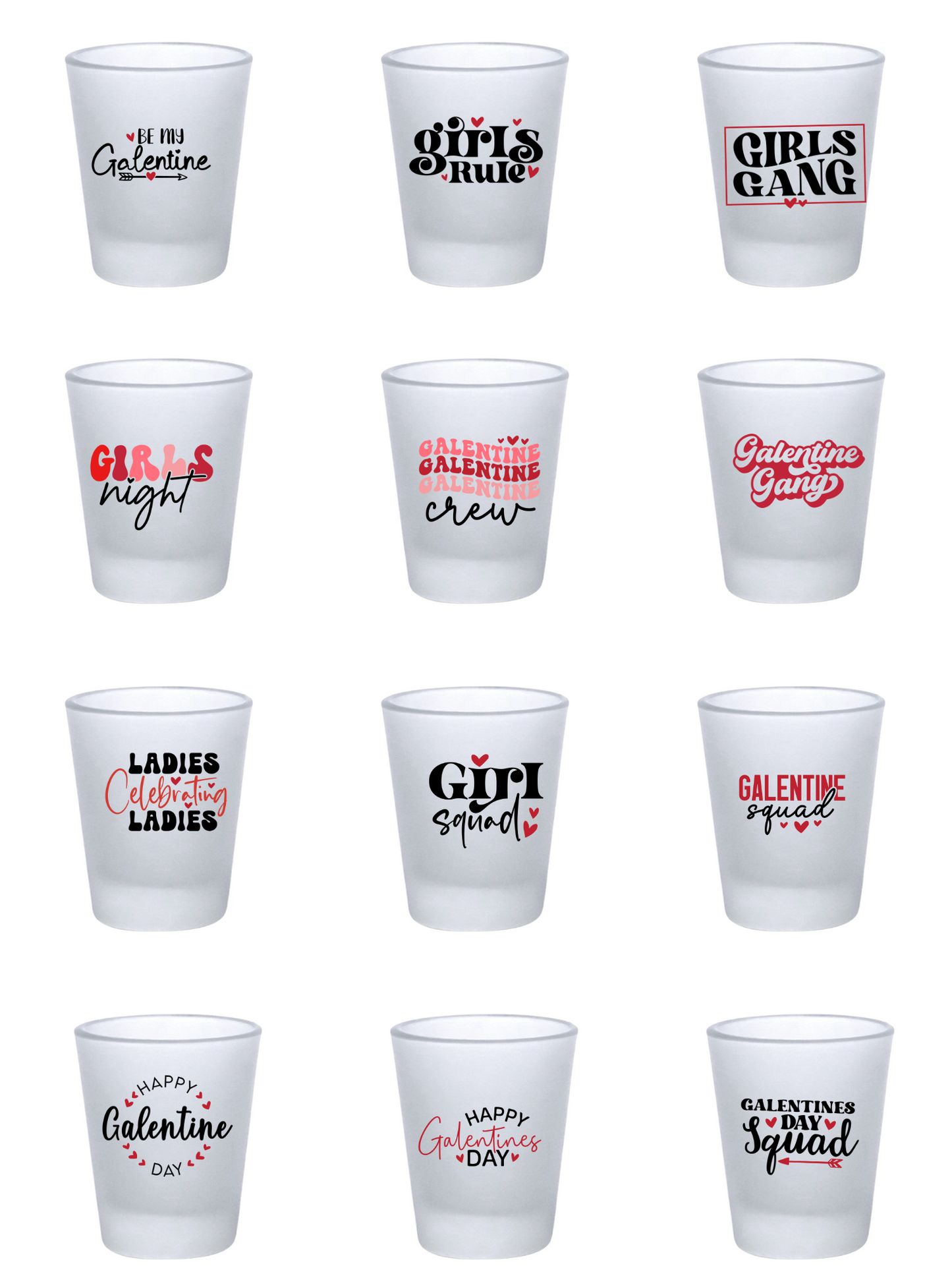 Galentine's - 12 decals -Shot glasses or keychain