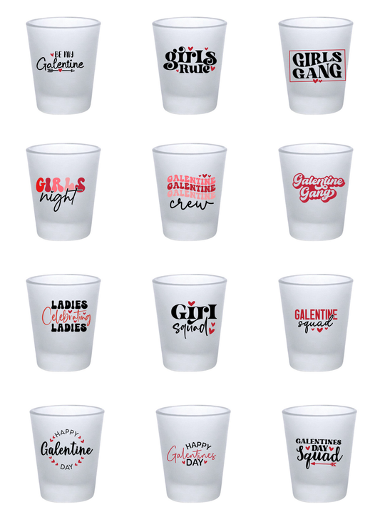 Galentine's - 12 decals -Shot glasses or keychain
