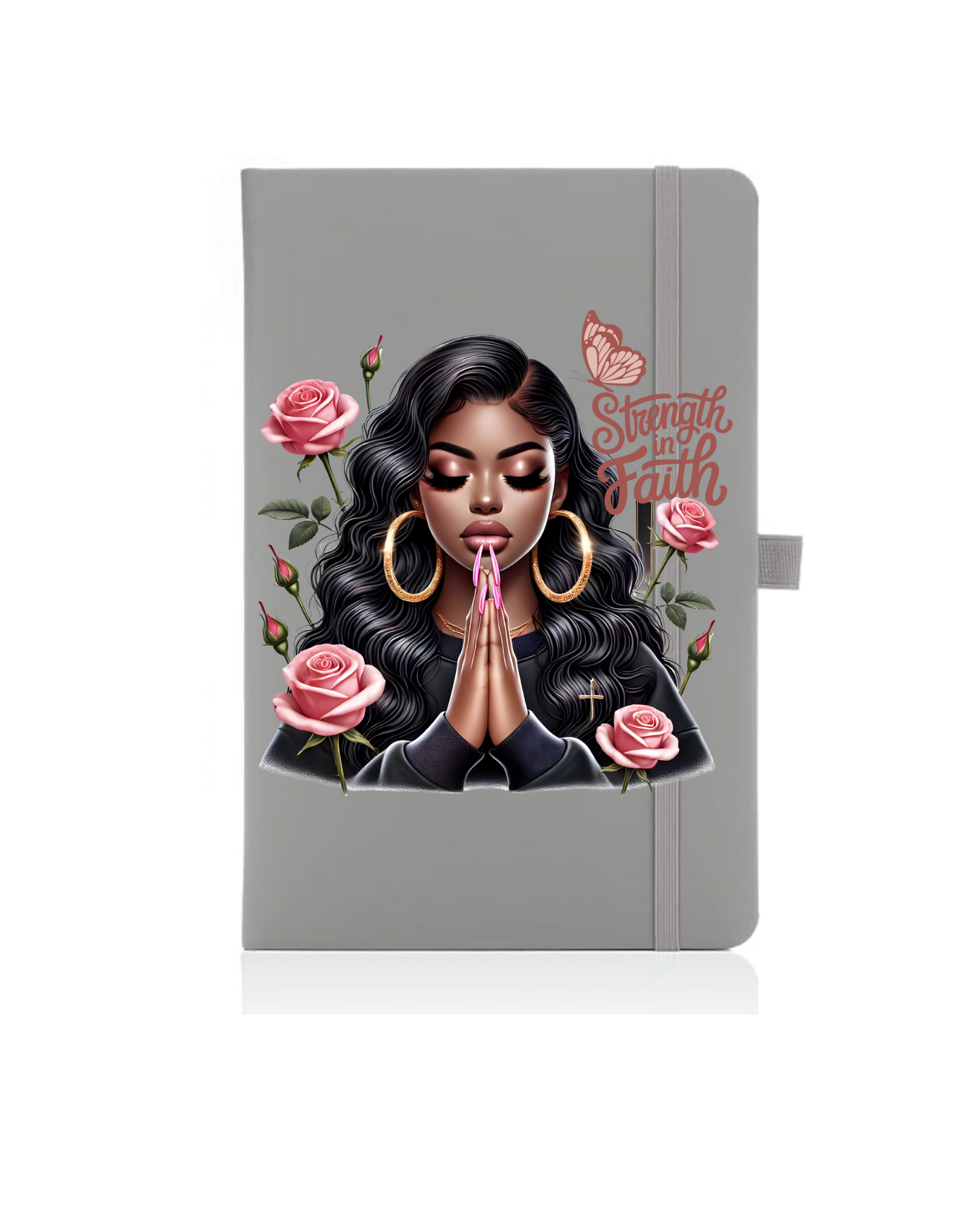 Strength  by faith - pink roses- Journal UV DTF