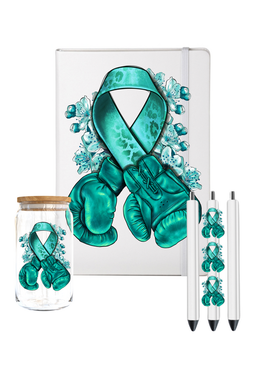 Ovarian Caner teal ribbon  Awareness- Gloves-UV DTF