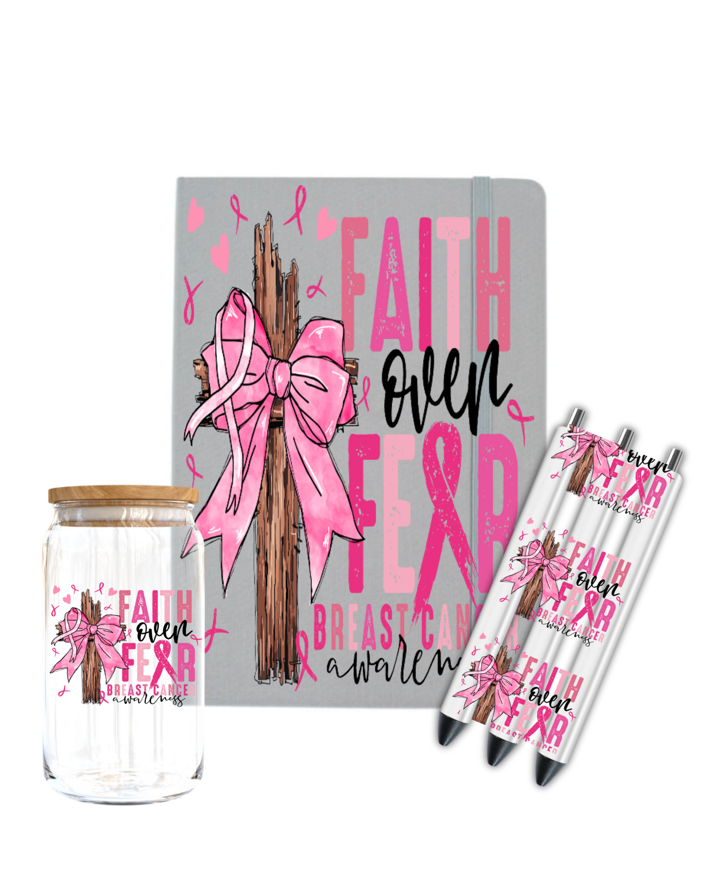 Faith over Fear Breast Cancer awareness  - Journal UV DTF