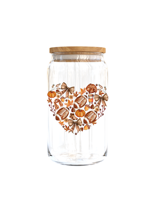 Football , Fall , Ribbon theme heart-UV DTF DECAL 3'' (Double Sided)