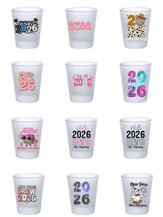 New year 2026 - 12 decals -Shot glasses or keychain (