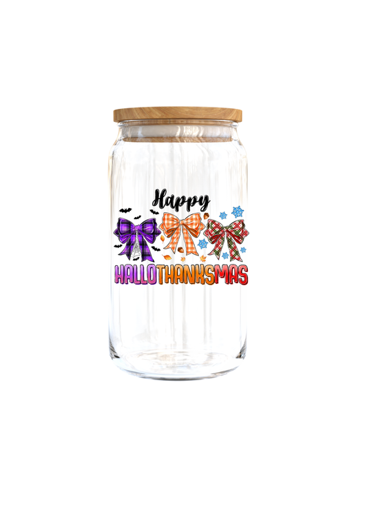 Happy Hallothanksmas , ribbons -UV DTF DECAL 3'' (Double Sided)