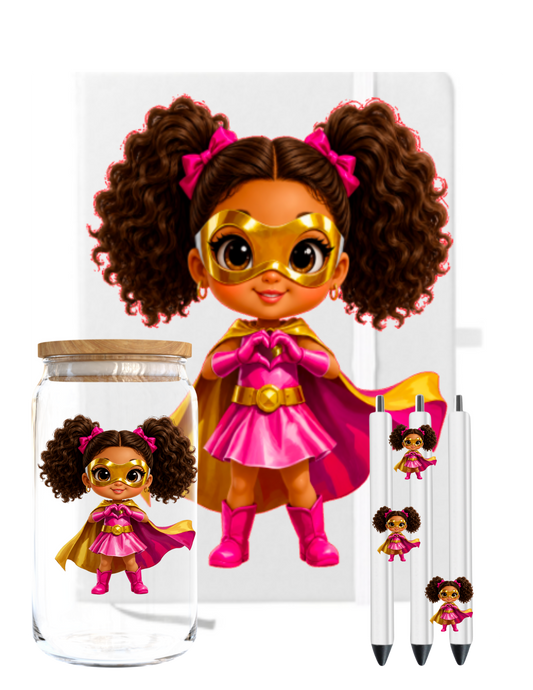 Little Girl Pink Super Hero (Latino) -UV DTF