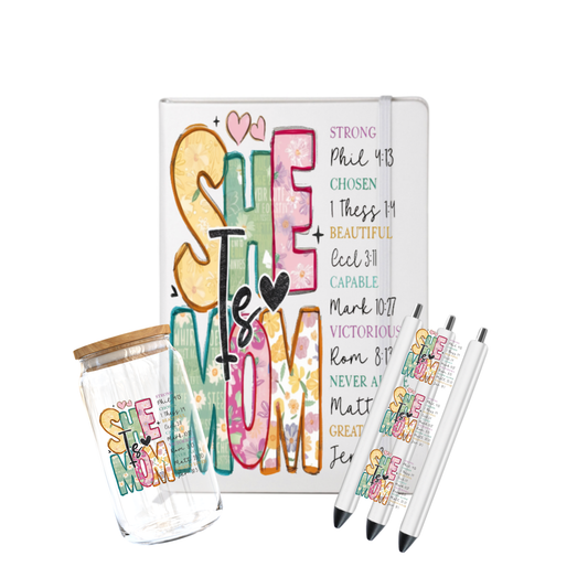 She is Mom with Christian Scriptures  (mother's day ) -Journal UV DTF DECAL