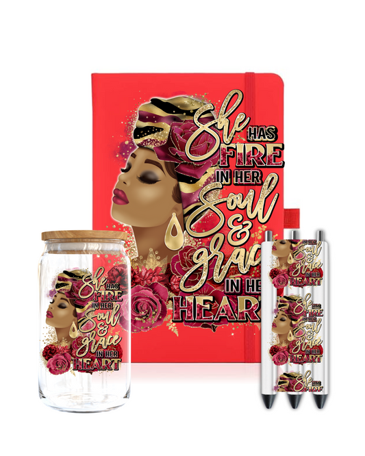 She has fire in her Soul & Grace in her heart- Journal UV DTF