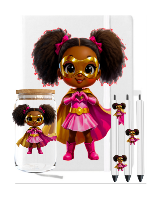 Little Girl Super Pink Hero (Black girl) -UV DTF